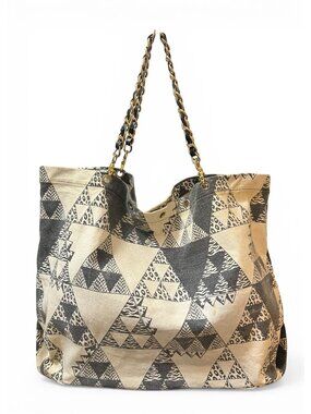 Obey Canvas Tote Bag With Black & Beige Tribal Print And Chain Straps